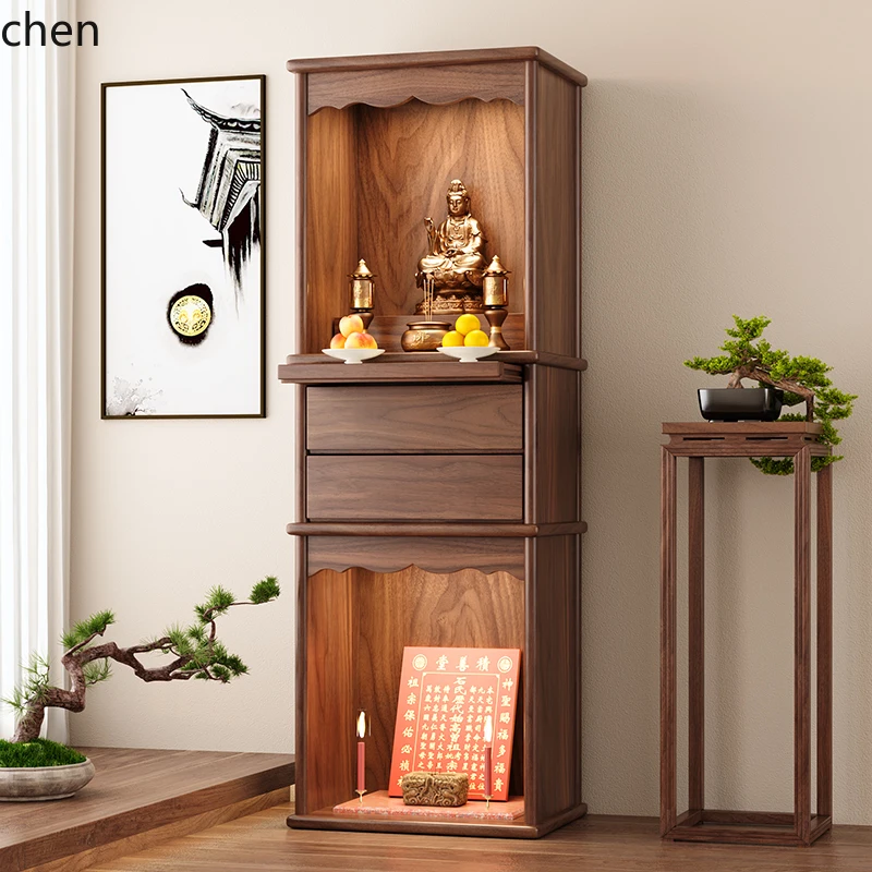 

HXL Shrine Double-layer Solid Wood Shrine Standing Cabinet Household Bodhisattva Offering Table Shrine Cabinet