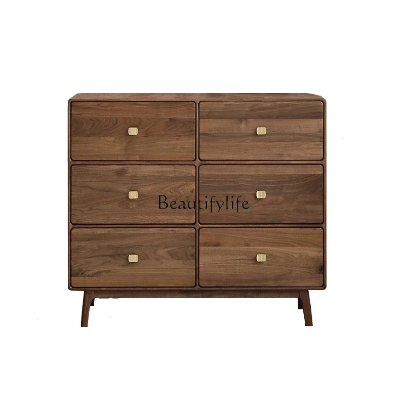 

North American black walnut six-chest cabinet Italian light luxury solid wood drawer storage cabinet