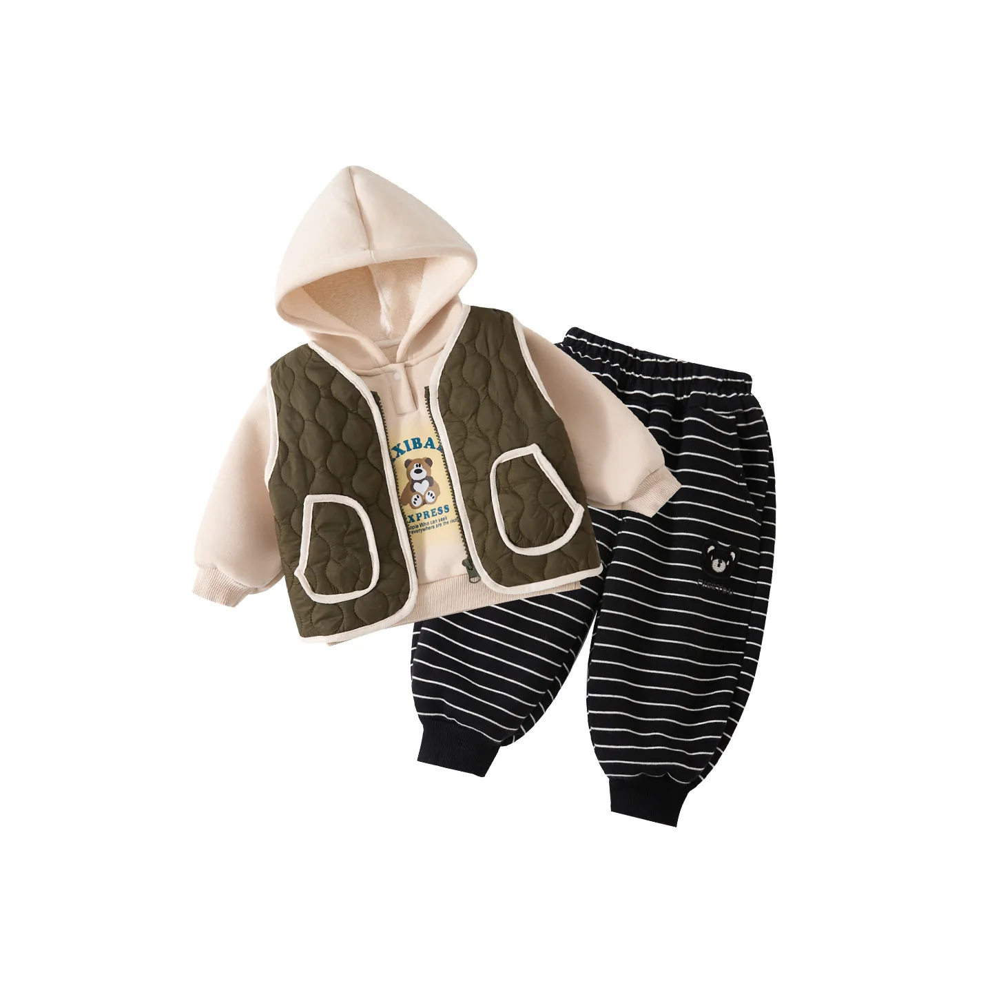 طفل الفتيات الملابس مجموعة شتاء جديد سميكة الكرتون المطبوعة طفل فتاة البلوز سترة مخطط منتصف الخصر الرضع طفل الفتيات بانت #5