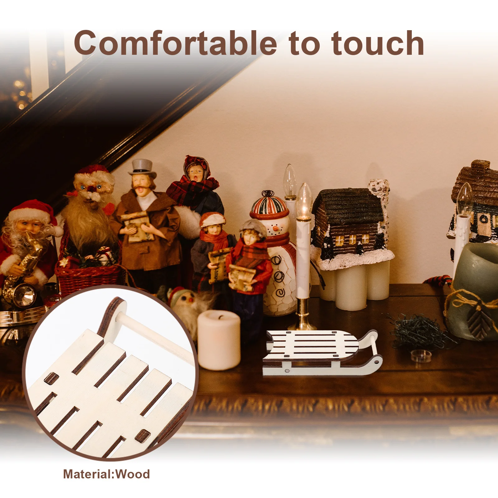

12Pcs Christmas Wooden Sleigh Decoration Mini Sled Craft for Mantle Bookshelf Fireplace Desktop Holiday Display