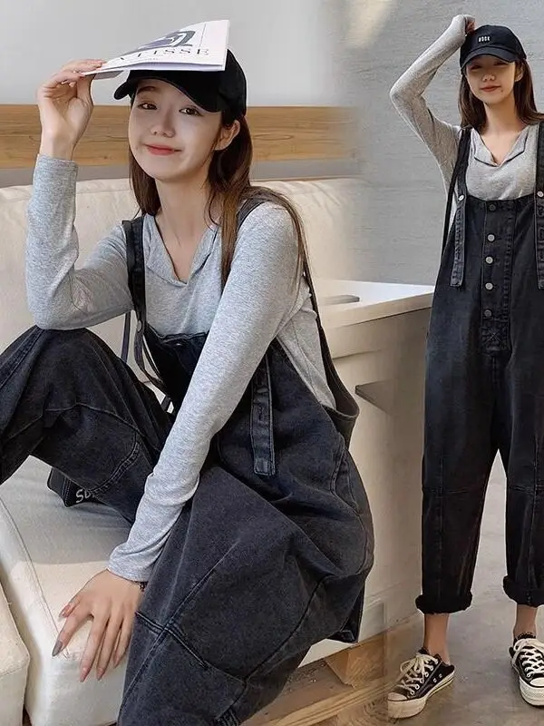 

Vintage Denim Overalls Women's Faionable Slimming One-Piece Pants Spring Autumn Large Size Age-Defng Ele Design
