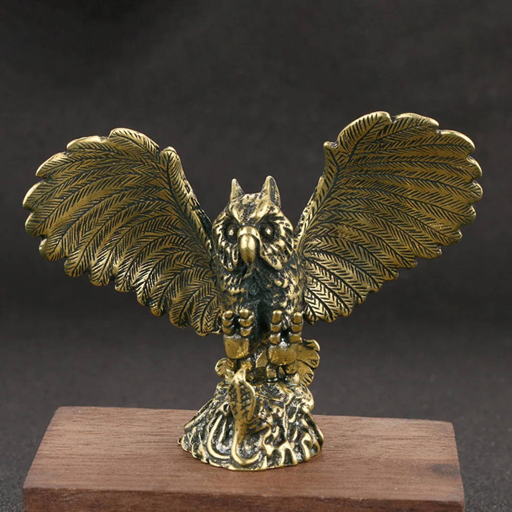 

Brass Statue Decor Desktop Home Office Retro Golden Stable Base Vintage Ornament Delicate Carved Tea Room Adornment Desktop Owl