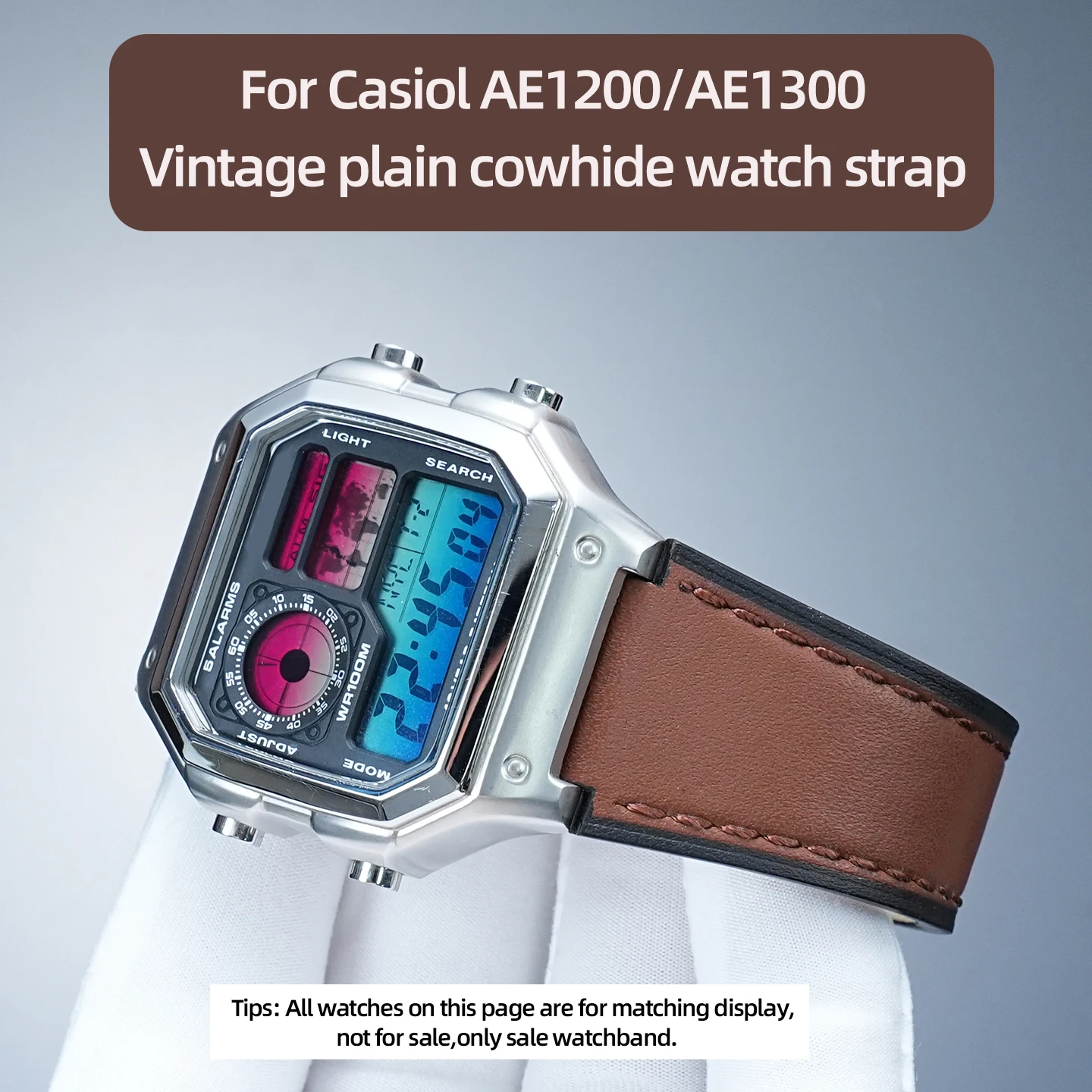 AE1200 vintage plain cowhide watch strap For Casio AE-1200 AE-1300 Modified Leather Watch Strap Mod Kit Steel Watch Case Men