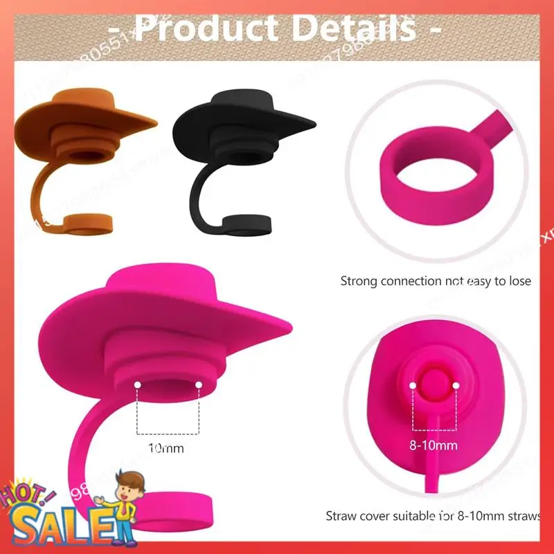 ABCL 6 PCS Cowboy Cap Straw Stoppers Straw Cover Cap For 8-10 Mm Straw, Silicone Straw Tips Lid Compatible For Stanley