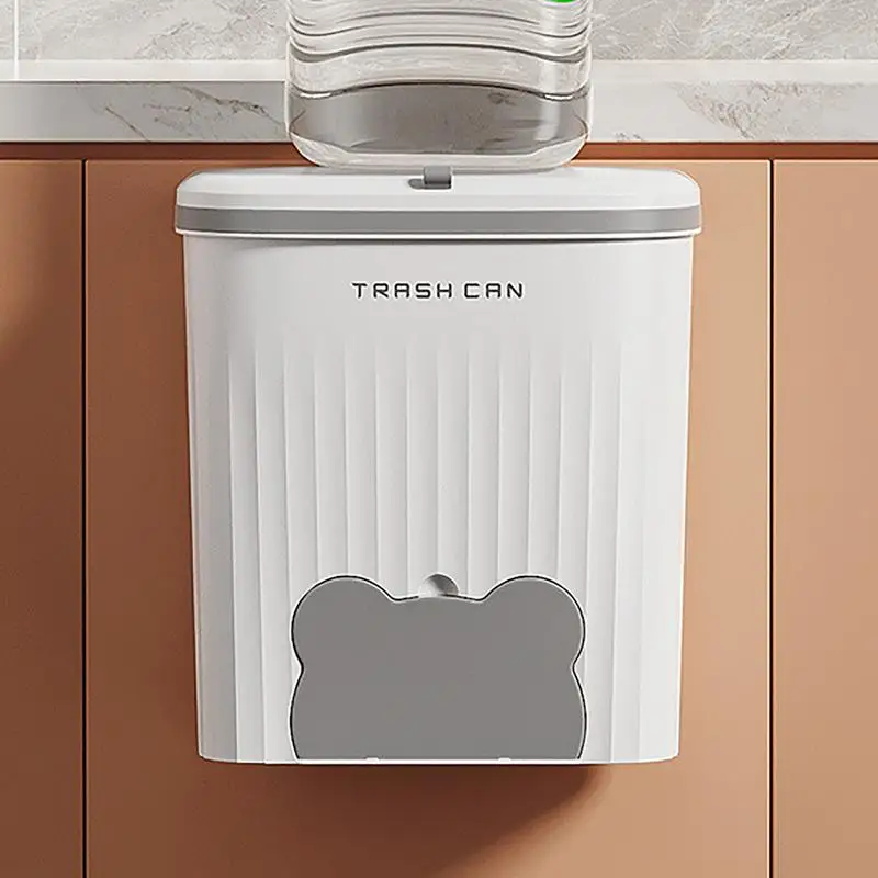 Wall Mount Trash Bin Floating Cabinet Door Trash Can With Lid Food Waste Bin With Trash Bag Storage Compartment For Kitchen