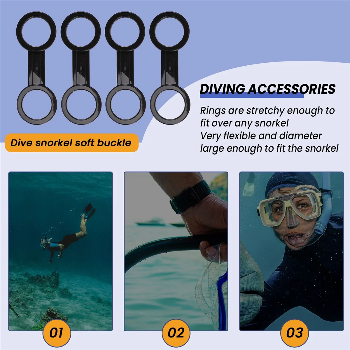 8 Pieces Scuba Diving Dive Snorkeling Silicone Snorkel Mask Strap Keeper Holder Clips Retainer Attachment Gear Spare Part Access