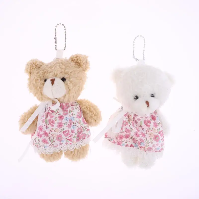 만화 꽃무늬 스커트 곰 플러시 키체인 봉제 곰인형 열쇠고리 커플 키홀더 가방 펜던트 배낭 장식 선물