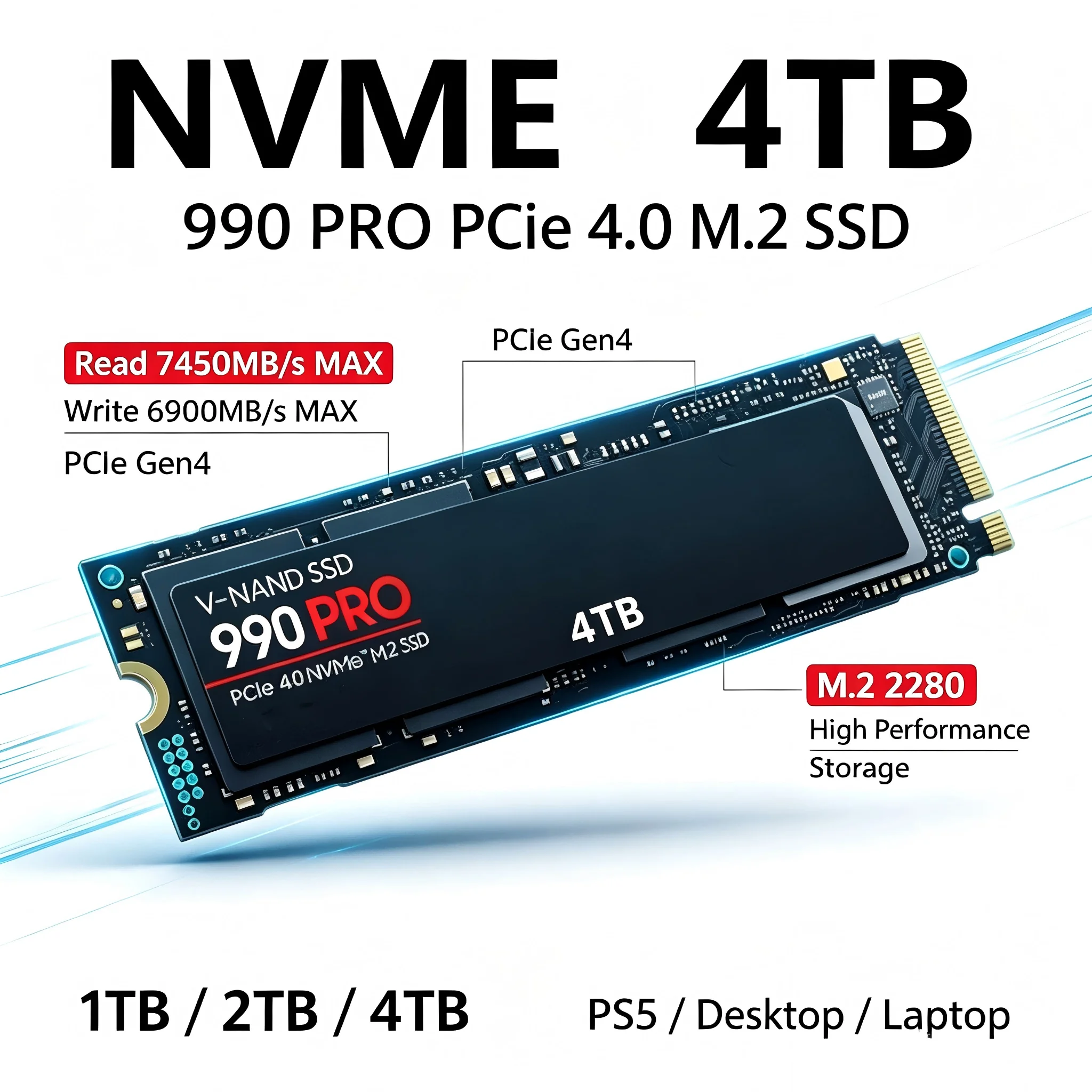 2026 2026 Genuine 990 PRO M.2 SSD 1TB 2TB 4TB, 7450MB/s Read PCIe Gen4 NVMe, Internal Solid State Drive for PS5 Gaming Desktop Laptop - Aliexpress Deal