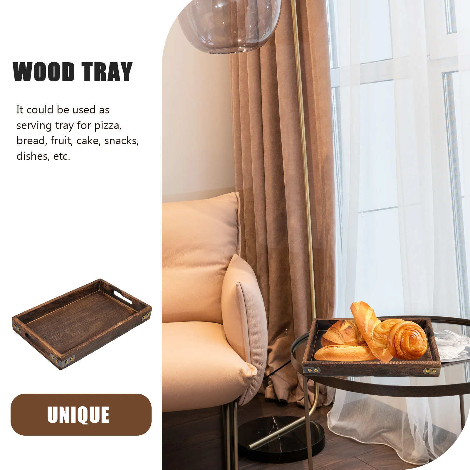 صينية خشبية عتيقة طبق مستطيل من الخشب الصلب لتقديم الطعام ديكور المنزل هدايا عيد الميلاد وحفلات الزفاف صينية خشبية #1
