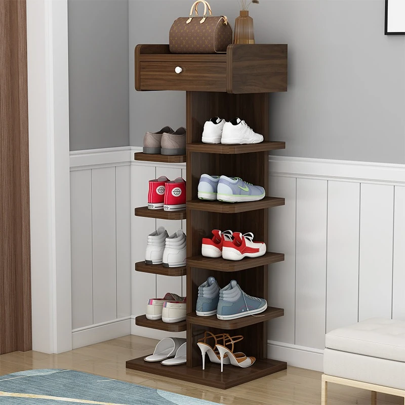 

Shoe rack simple door storage solid wood new 2023 multi-layer household simple space saving small shoe cabinet