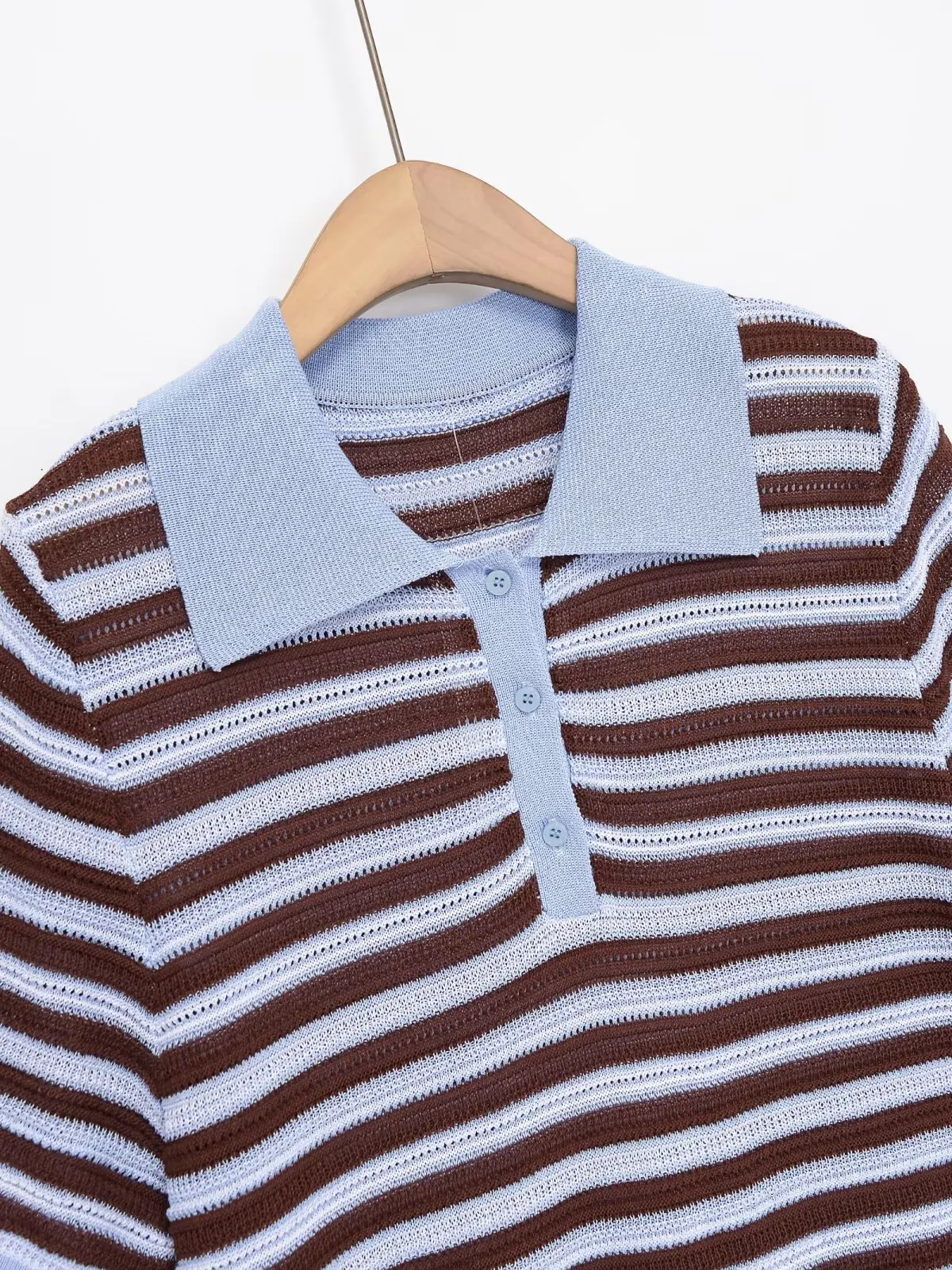 KONDALA Elegant Casual Knitted Polo Shirts Women Trendy Vacation Stripe Short Sleeve Tops 2026 Spring Summer Fashion Ladies Tops