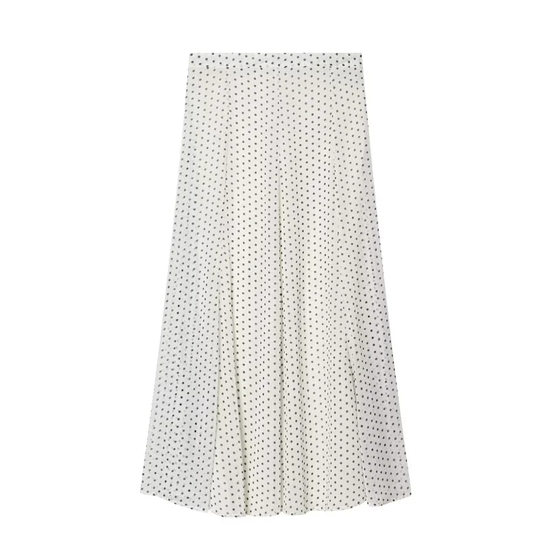ETJ Dames Polka Dot Blouse Rok Set 2026 Lente Hoge Hals Vleermuismouw Doorzichtige Voorkant Strik Midi A-lijn Jurk Set