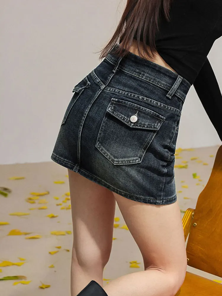 

High Waist Slim Fit Blue Grey Denim Short Skirt Women's Summer New Style A-Line Skirt Casual Commute Daily Wear