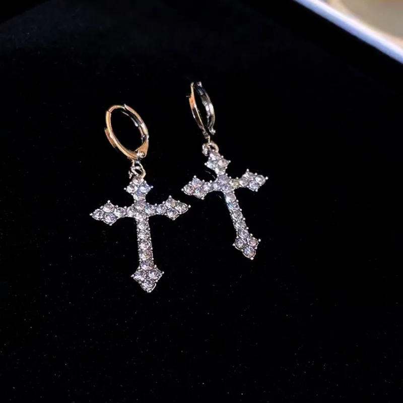 Shiny Rhinestone Zircon Cross Earrings for Women Korean Fashion Stainless Steel Earring Daily Birthday Party Y2K Jewelry Gifts