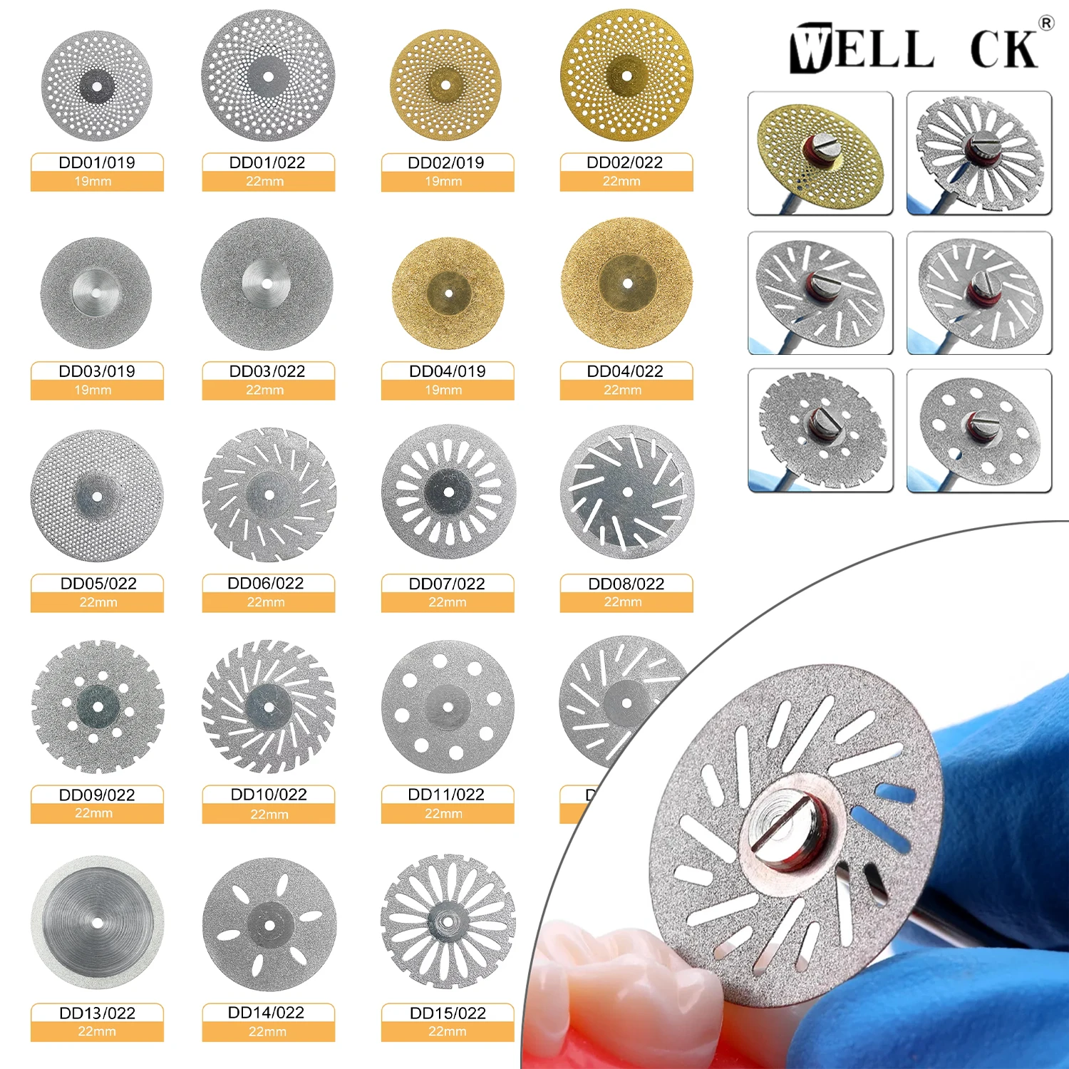 10Pcs WELLCK Dental Polishing Diamond Disc Disks Thickness 0.25mm Double Sided Grit Cutting Disc Dentistry Lab Tools