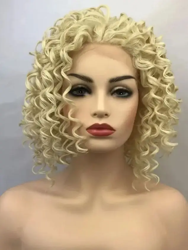 Short gray Curly  Transparent Lace  Women  Bouncy Curly Heat Resistant Fiber Wig