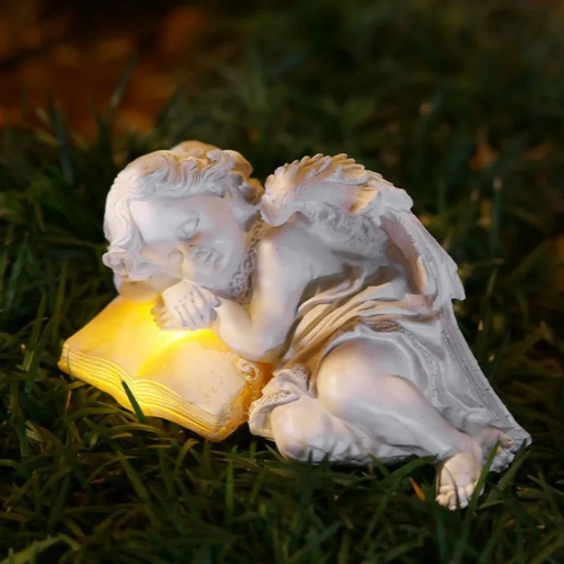 

Винтажная садовая статуя ангела на солнечной энергии, уличный декор, смола, антикварный крылатый ангел, прочный орнамент для двора, патио, дорожки