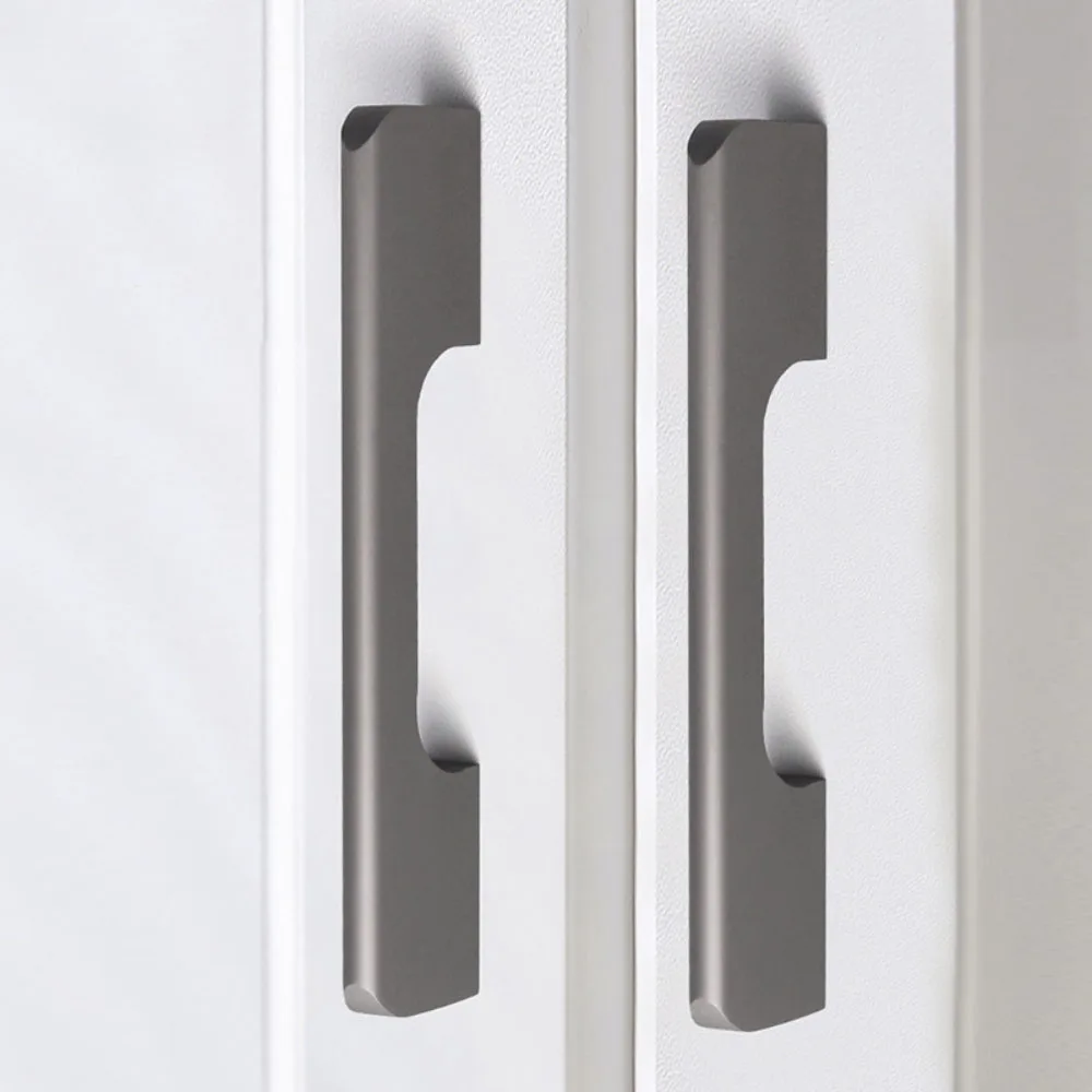 1-6Pcs Gunmetal Grey Aluminum Alloy Pull Handle Cabinet Drawer Wardrobe Minimalist Handle Furniture Hardware Accessories
