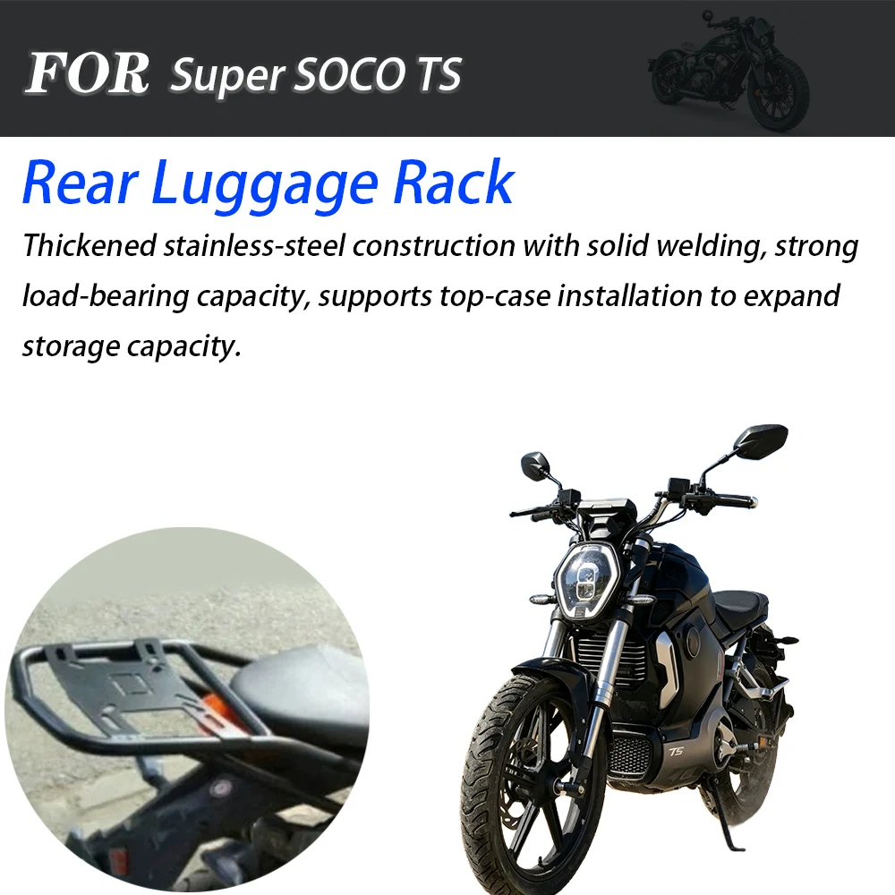 For Super SOCO TS E‑Motorbike Heavy‑Duty Rear Cargo Luggage Carrier Top Trunk Support Rear Tail Spoiler Aftermarket Mod Upgrade