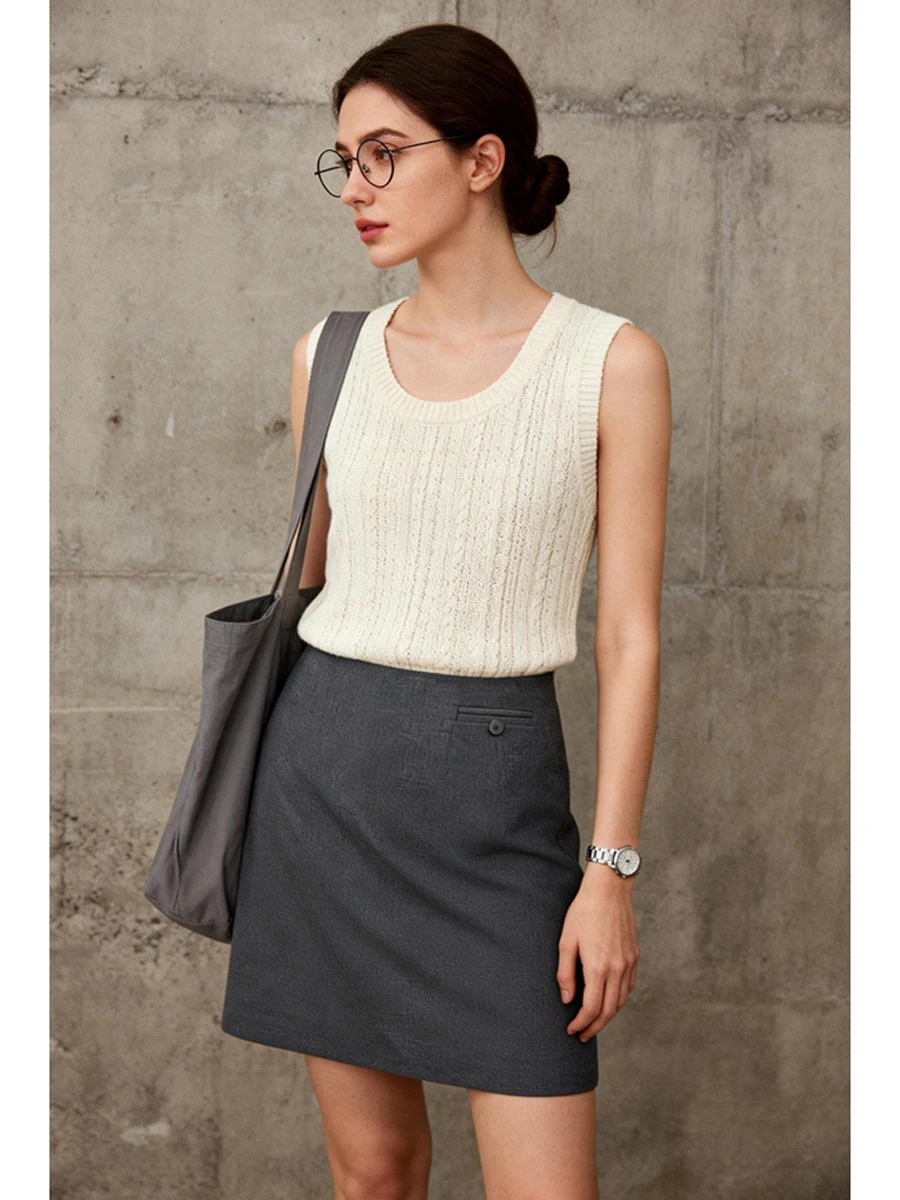 High Waist Sexy  Skirt Women's Summer New Outwear Zipper A-Line Skirt Small Size Commute Slimming Grey Half-length Skirt