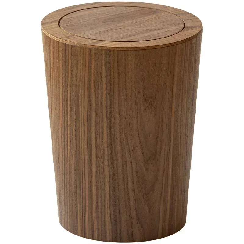 Wooden Style Minimalist Wooden Trash Bin Creative Home Homestay Hotel Living Room Bedroom with Lid Flip Paper Basket