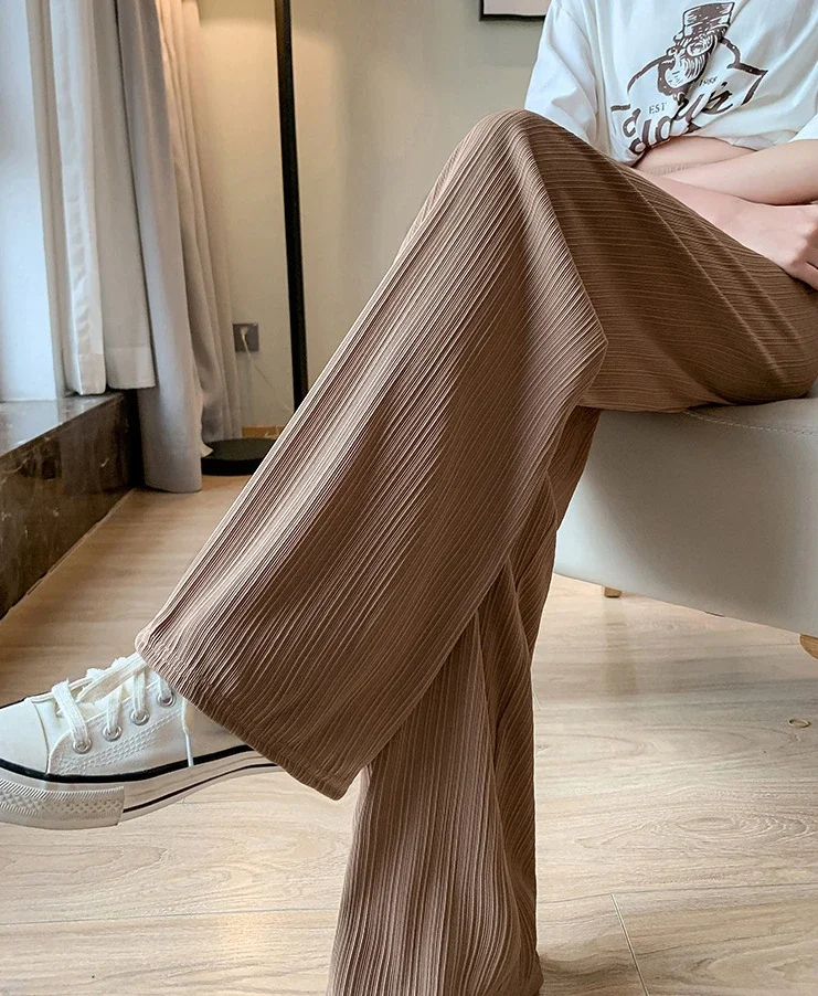 2024 Spring Summer Ice Silk Wide Leg Pants for Women Korean Thin Chiffon High Waist Saggy Loose Straight Casual Fashion Trousers