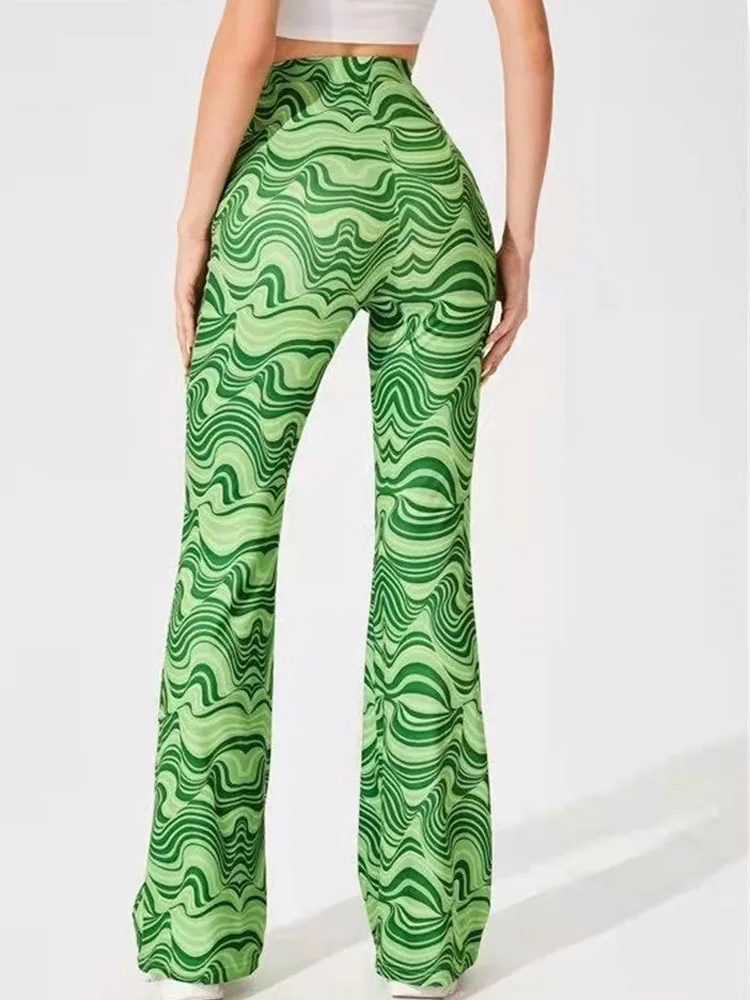 여성용 하이 웨이스트 플레어 팬츠 워터 리플 캐주얼 바지 비대칭 스트리트 슬레 롱 팬츠 폴리에스테르 스판덱스 블렌드