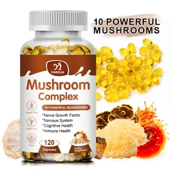 10 Mushroom Complex Capsules Nootropic Brain Memory & Focus Immune Booster Stress Relief Keep Mental Clarity & Focus