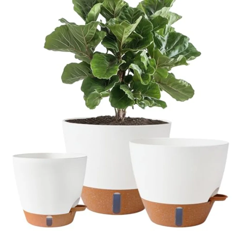 

12 Self Watering Pots for Indoor/Outdoor Plants - Large Plastic Planter with Drainage Holes, Water Level dicator and Deep Reser