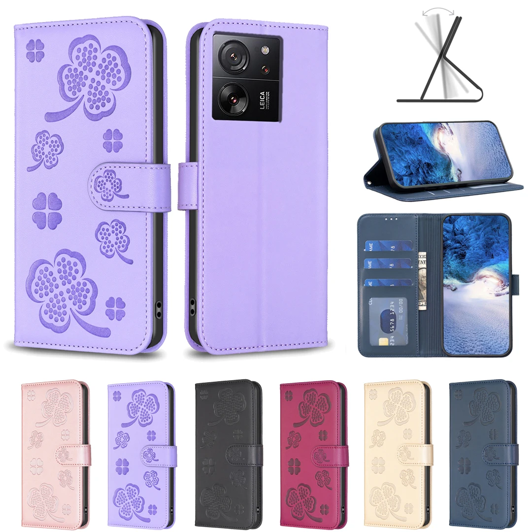 Wallet Flip Case Cover For Xiaomi 13T 12T 11T 11 Lite 5G NE 10T Pro Mi 11i Mi13 Lite Civi 2 3 3D Lucky Grass Protect Phone Case