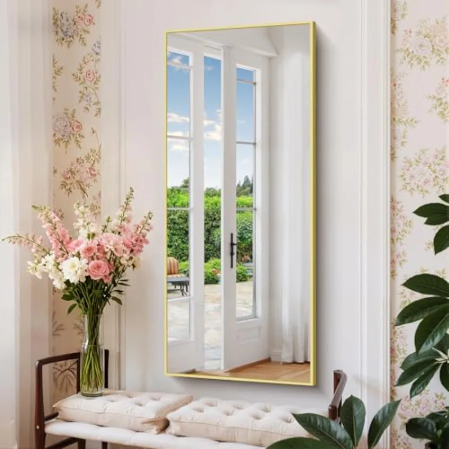 

Gold Bathroom Mirror for Wall 20x48 Inch Rectangle Mirror with Metal Frame Modern Vanity Mirrors for Bathroom Living Room Entry
