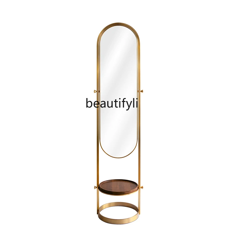 

yj Nordic Light Luxury Dressing Mirror Full-Length Mirror Household Floor Mirror Brass Mirror Wear Match Full-Length Mirror