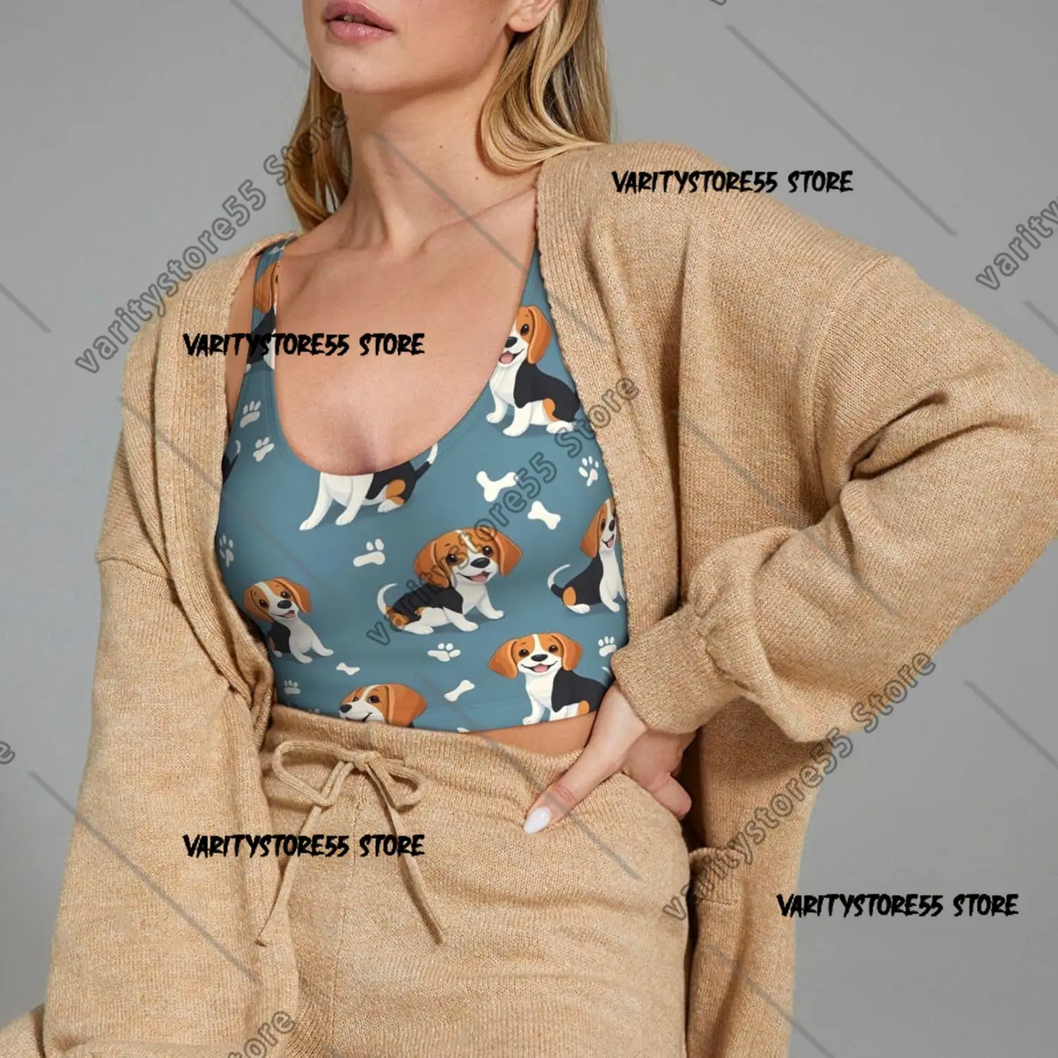 Sports Bras for Women High Support Cute Puppy Dogs Print Running Athletic Workout Crop Tank Top