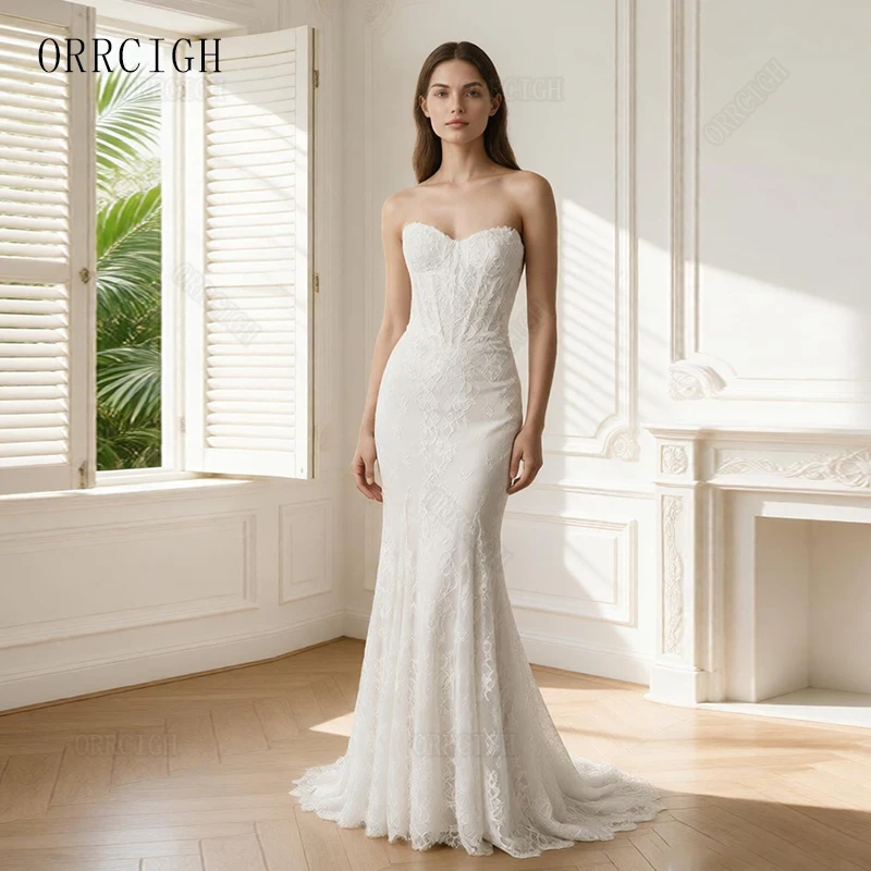 Elegant Lace Mermaid Wedding Dresses with Train Sleeveless Strapless Bridal Gown 2026 Zipper Customizable Robe de mariée