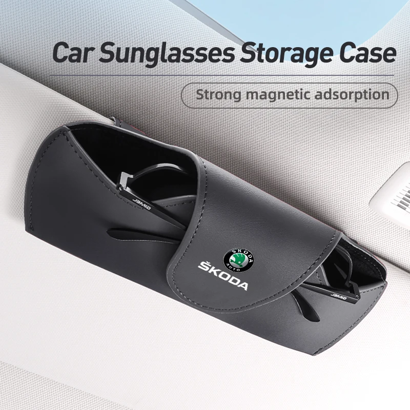 Car Sunglasses Storage Box Visor Magnetic Glasses Case Accessories For Skoda Octavia Rapid Kodiaq Superb Derivative Karoq Fabia 2