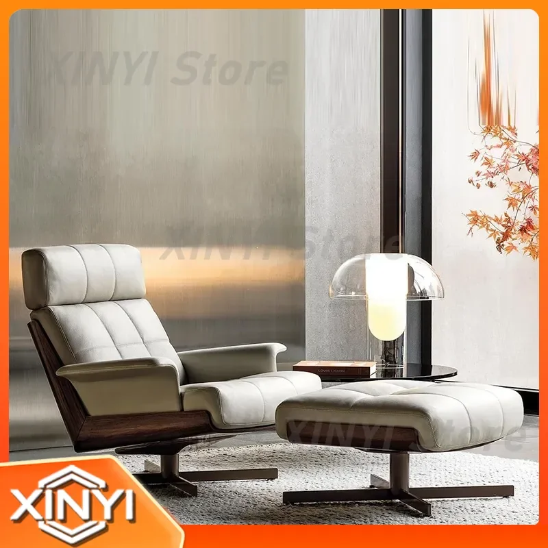 Single Sofa Chair for Lunch Break Small Apartment Lazy Living Room Recliner for High-End Villa Designer Leisure Chair Genuine
