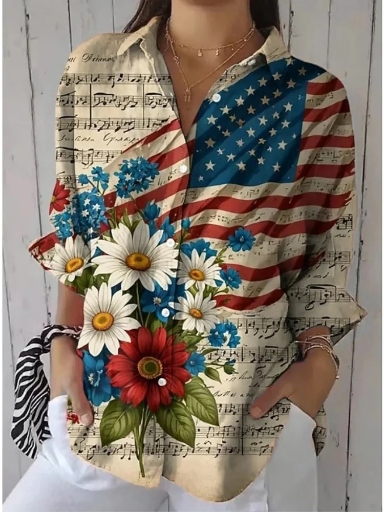 

Новая женская рубашка с цветочным принтом, удобная и дышащая повседневная рубашка с воротником, свободная посадка, стильная уличная женская рубашка