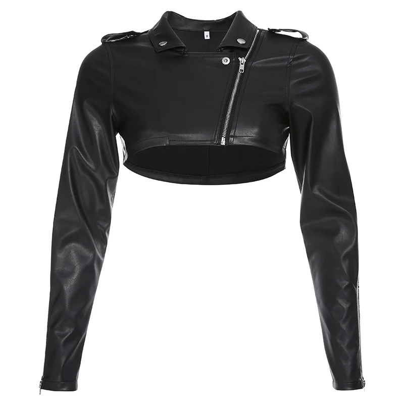 Short Empire Leather Jackets for Women, Long-Sleeved, Solid Zipper, Slim, All Match, Female Outwear Tops, Winter, New