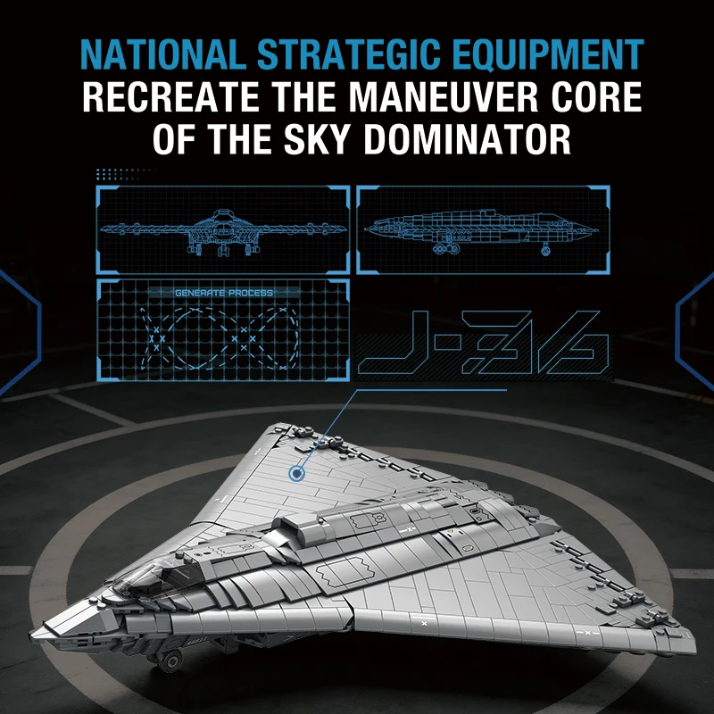 1521PCS J-36 Stealth Fighter Building Blocks Military Fighter Model Bricks Set With Display Stand Collectible Puzzle Toy Gift