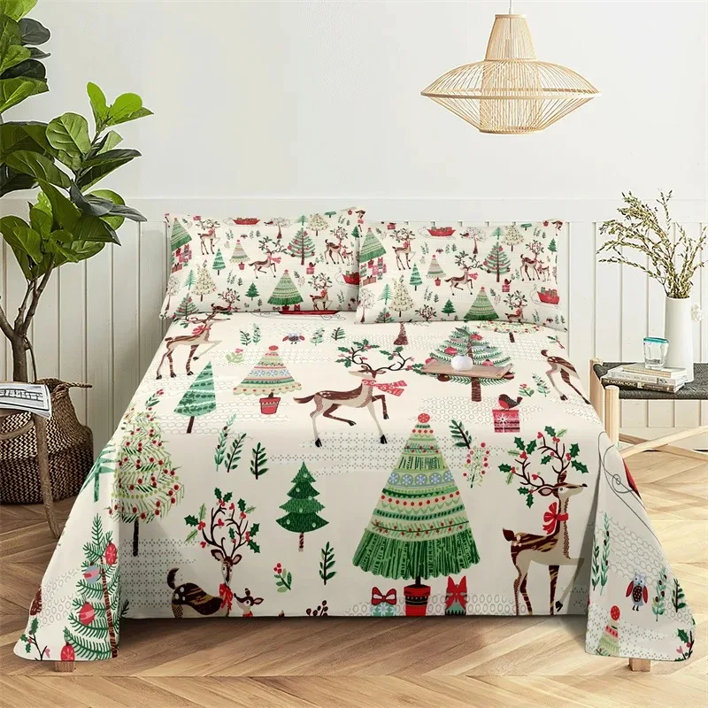 Natal conjunto de lençóis de desenho animado papai noel capa de colchão com elástico gêmeo completo queen king size para crianças meninos roupa de cama