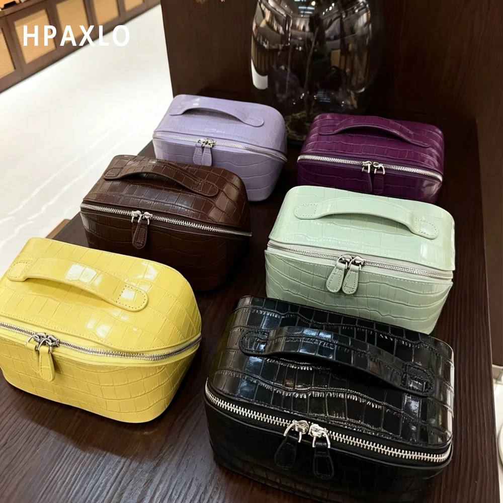 Waschtasche aus echtem Leder mit Krokodilstruktur, großes Fassungsvermögen, Reise-Kosmetik- und Toilettenartikel-Organizer, Damentasche, Make-up-Tasche, Luxustasche – Detail 5