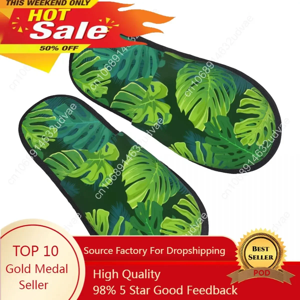 

Winter Women Men Non-Slip Flat Slippers Tropical Palm Monstera Leaves Jungle Leaf Indoor Fur Soft Warm Shoes