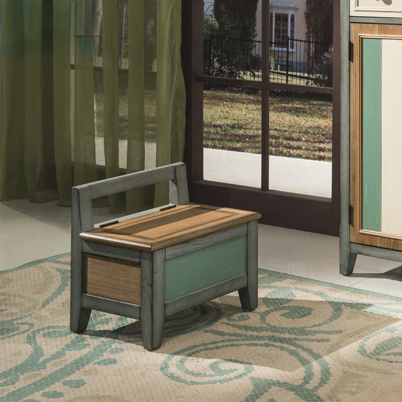 Shoe-changing Stool Solid Wood American Country-style Shoe-changing Small Stool Storage Storage Stool Shoe Cabinet Retro Simple