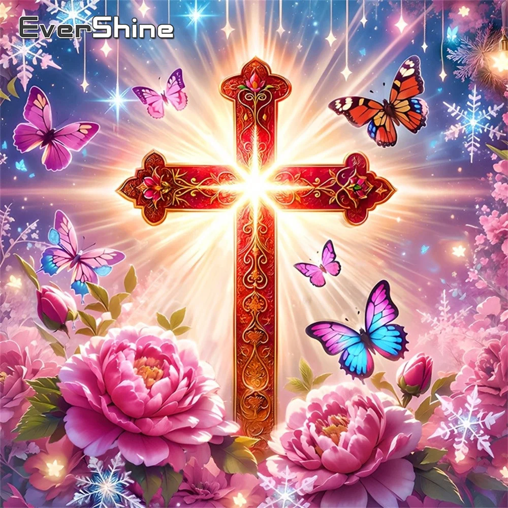 Evershine Voll-Diamant-Mosaik Kreuzstich Landschaftsgemälde Schmetterling Bild Strass-Stickerei Chrysantheme Heimdekoration