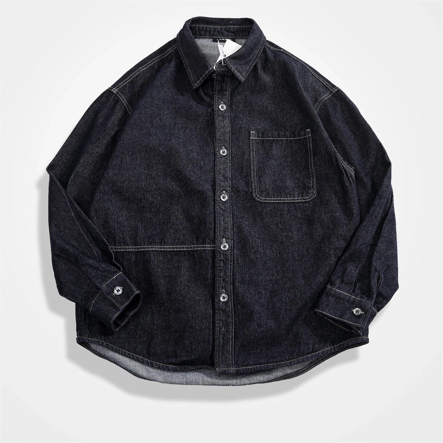 2026 Autumn New American Retro Single Pocket Original Black Cattle Cargo Shirt Men's Amekaji 79% Cotton Washed Casual Loose Coat