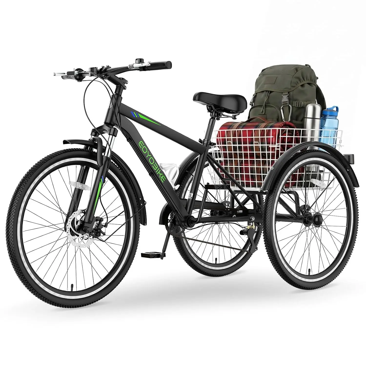 Adult Mountain Tricycle, 7-Speed 3 Wheel Bike for Adults/Men/Women, 24/26/27.5 Inch Mountain Cruiser Trike with, Customized
