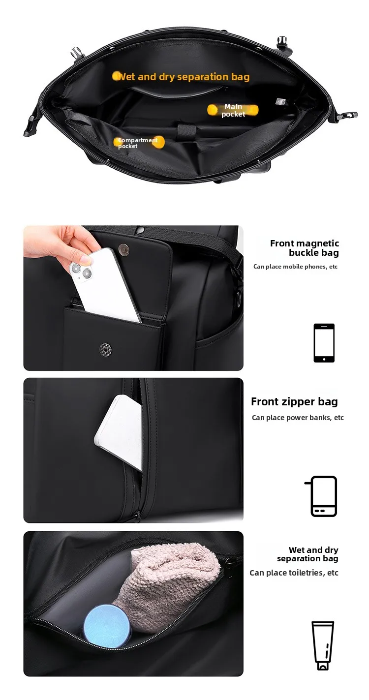 New Fashionable Men's Handbag, Large-capacity Business Computer Bag, Dry and Wet Separation Crossbody Single-shoulder Backpack