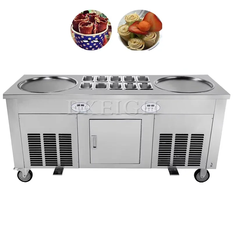 Edelstahl Doppel Topf Gebratene Eis Schrank Typ Eis Rolle Multifunktionale Rühren Friteuse