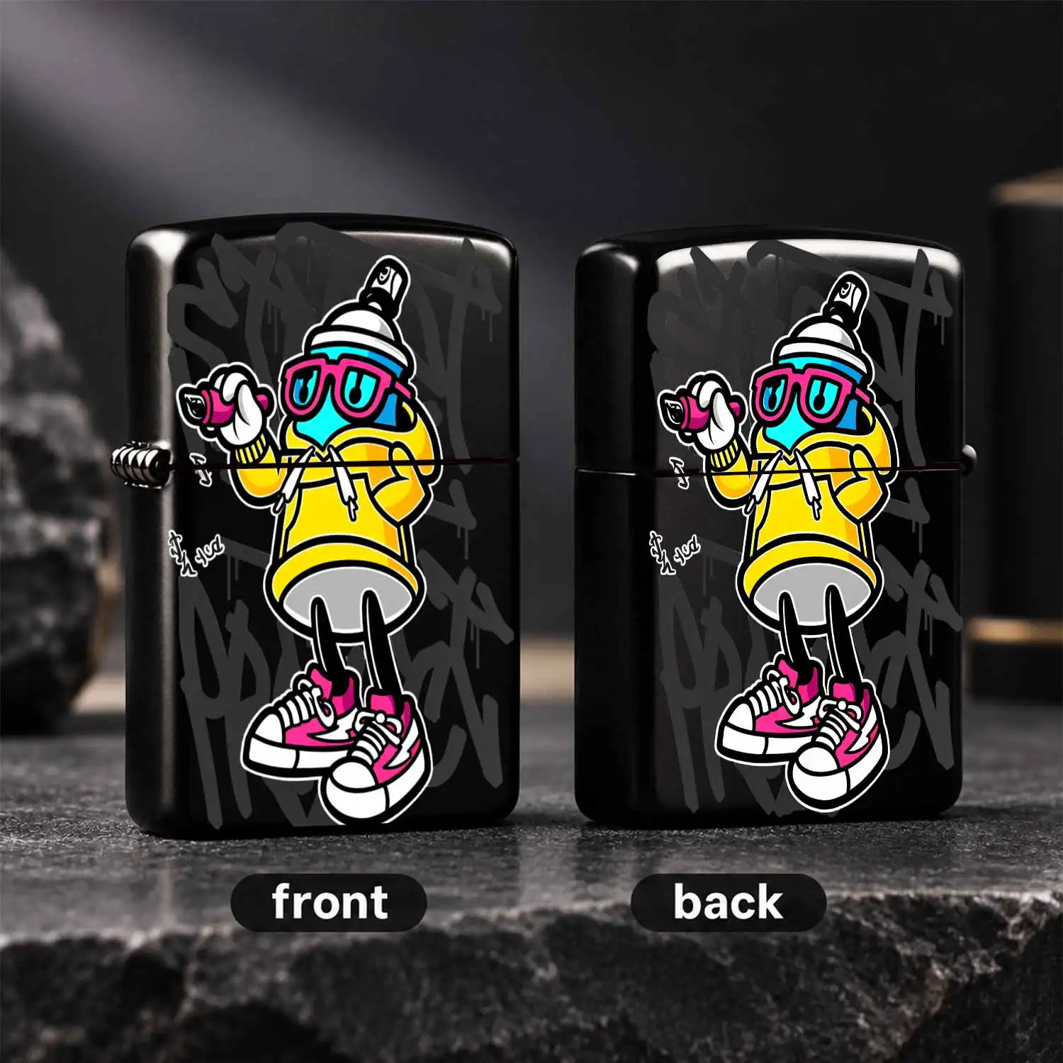 Trendy Graffiti Street Style Cartoon Spray Can Character Lighter, Cool Bright Neon Pattern Portable Igniter, Perfect For Daily Gathering Outdoor Camping Hiking Dating Scenarios, Unique Creative Exquisite Handy Item For A Humorous And Intere