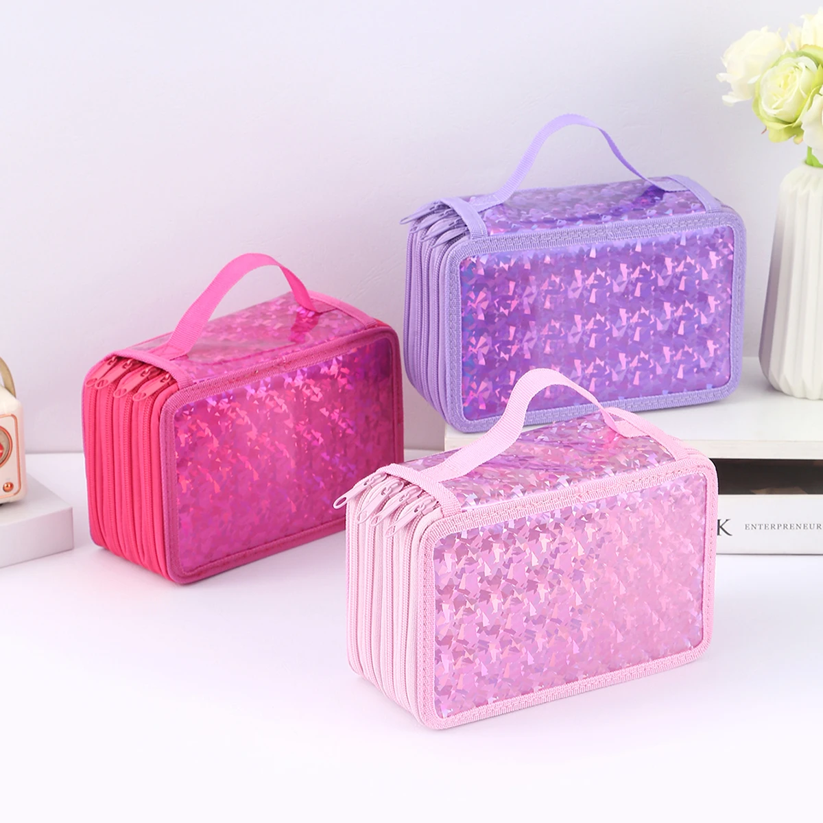 1 шт. блестящий четырехслойный пенал на молнии, портативная изысканная сумка для хранения канцелярских принадлежностей, незаменимый художественный пенал для школы